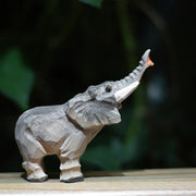 Elephant Figurines Hand Carved Painted Wooden