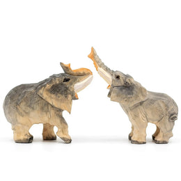 Elephant Figurines Hand Carved Painted Wooden