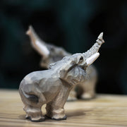 Elephant Figurines Hand Carved Painted Wooden
