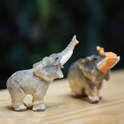 Elephant Figurines Hand Carved Painted Wooden