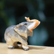 Elephant Figurines Hand Carved Painted Wooden