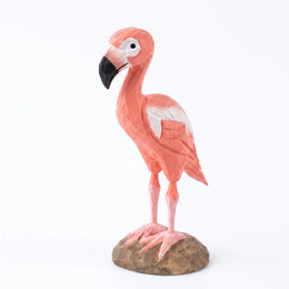 Flamingo Bird Figurines Hand Carved Painted Wooden