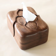 Flower shape Tissue Box Cover Wooden Hand Carved Home Decoration