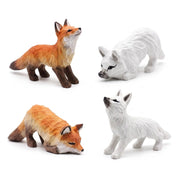 Fox Figurines Hand Carved Painted Wooden