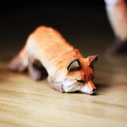 Fox Figurines Hand Carved Painted Wooden
