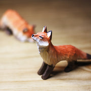 Fox Figurines Hand Carved Painted Wooden