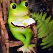 Frog Figurine Sitting on Rocking Chair Reading Book