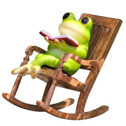 Frog Figurine Sitting on Rocking Chair Reading Book