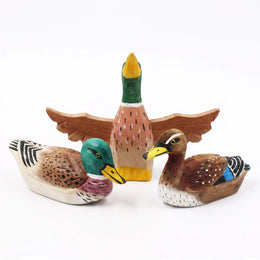 Mallard Figurines Hand Carved Painted Wooden