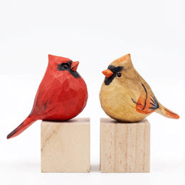 Northern Cardinal Bird Figurines Hand Carved Painted Wooden