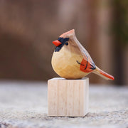 Northern Cardinal Bird Figurines Hand Carved Painted Wooden