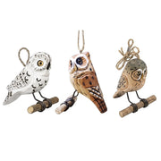 Owls Figurines Hand Carved Painted Wooden