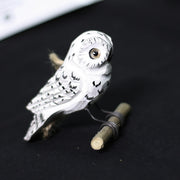 Owls Figurines Hand Carved Painted Wooden