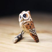 Owls Figurines Hand Carved Painted Wooden