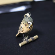 Owls Figurines Hand Carved Painted Wooden