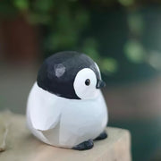 Penguin Figurines Hand Carved Painted Wooden