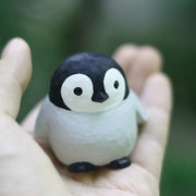 Penguin Figurines Hand Carved Painted Wooden