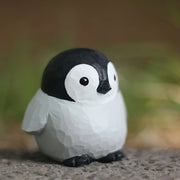 Penguin Figurines Hand Carved Painted Wooden