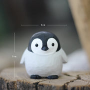 Penguin Figurines Hand Carved Painted Wooden