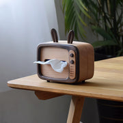 Retro TV Tissue Box Cover Wooden Handmade Rabbit Home Decoration
