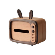 Retro TV Tissue Box Cover Wooden Handmade Rabbit Home Decoration