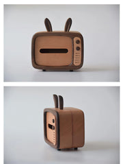 Retro TV Tissue Box Cover Wooden Handmade Rabbit Home Decoration