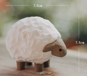 Sheep Figurines Hand Carved Painted Wooden