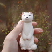 Stoat Figurines Hand Carved Painted Wooden