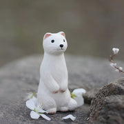 Stoat Figurines Hand Carved Painted Wooden