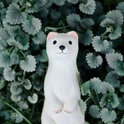 Stoat Figurines Hand Carved Painted Wooden