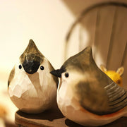 Tufted Titmouse Figurines Hand Carved Painted Wooden