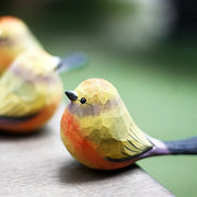 White-browed Tit-warbler Figurines Hand Carved Painted Wooden
