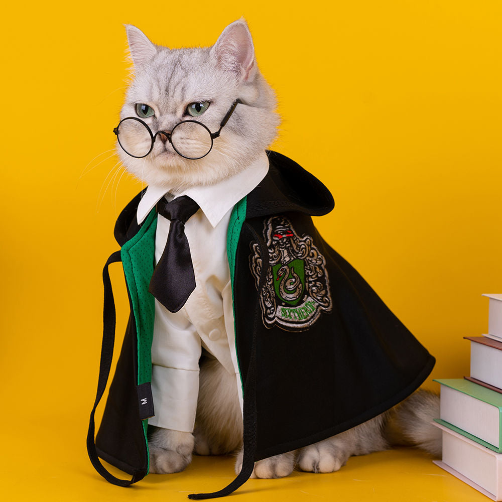 貓哈利波特斗篷寵物衣服配領帶和眼鏡