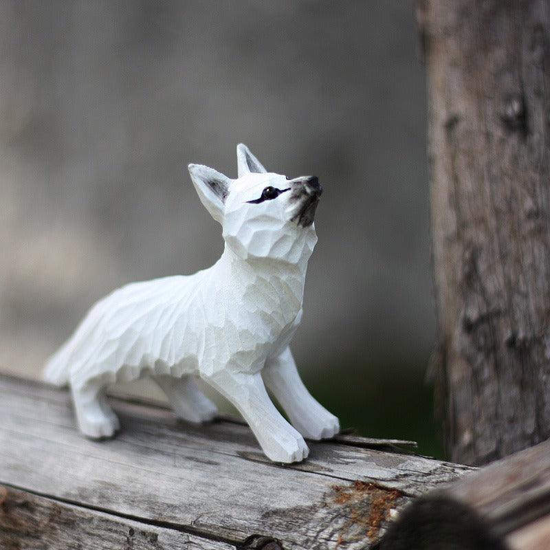 Fox Figurines Hand Carved Painted Wooden