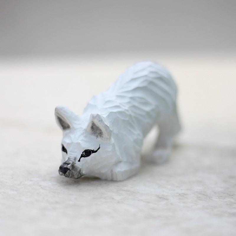 Fox Figurines Hand Carved Painted Wooden
