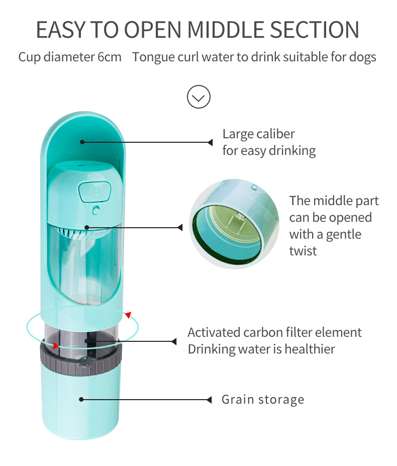 Portable Collapsible Pet Water Bottle With Food Storage