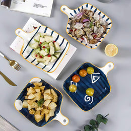 Minimalist Blue And White Plate With Handle - Lazylifeshop