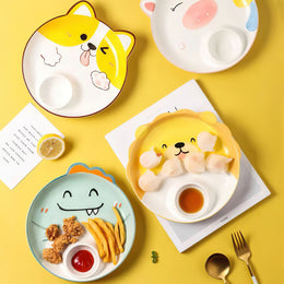 Tiger Elephant Pig Chicken Dog Dinosaur Lion Plates with sauce pan - Lazylifeshop