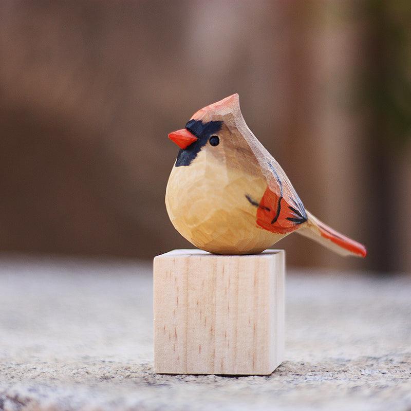 Cardinal Bird Figurines Painted Wooden