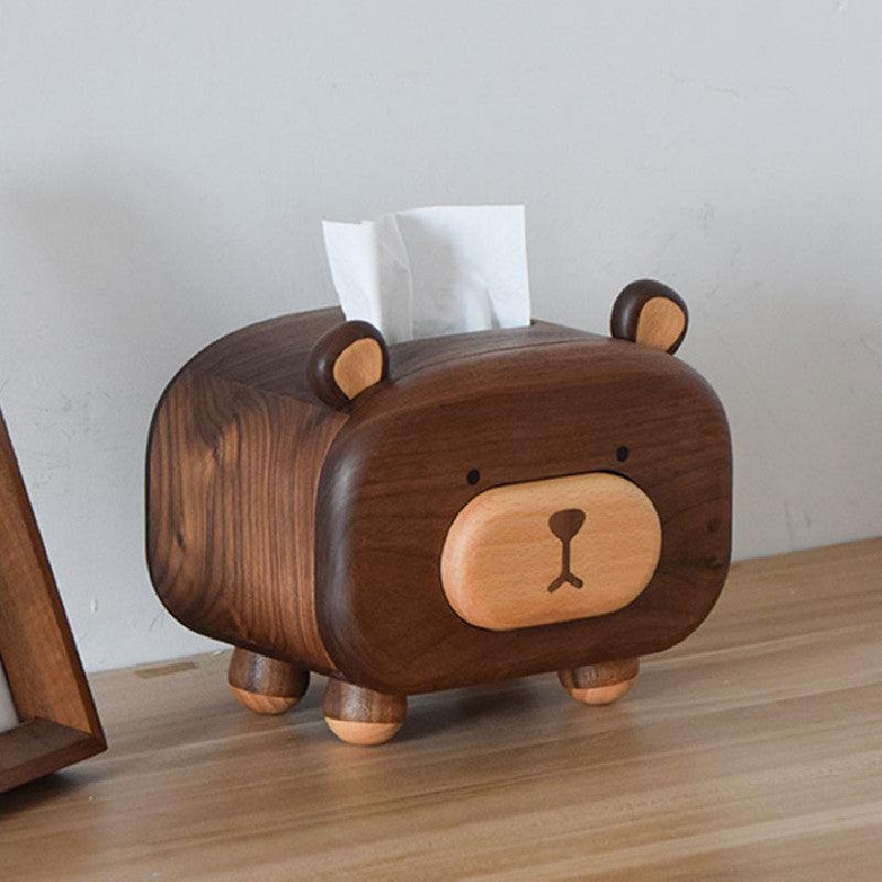 Caja de pañuelos de oso con soporte para palillos Decoraciones hechas a mano de madera
