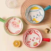 Rabbit Dog Cat Sheep Cartoon Ceramic Plate With Handle - Lazylifeshop