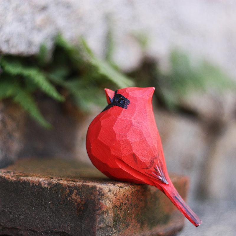 Cardinal Bird Figurines Painted Wooden