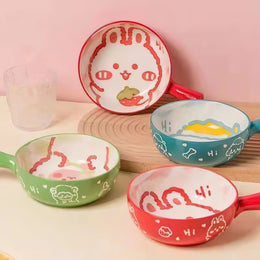 Rabbit Dog Cat Sheep Cartoon Ceramic Plate With Handle - Lazylifeshop