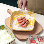 Cherry Peach Star Fruit Orange Pineapple Cartoon Ceramic Plate With Handle - Lazylifeshop