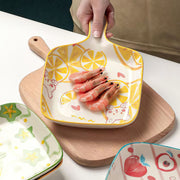 Cherry Peach Star Fruit Orange Pineapple Cartoon Ceramic Plate With Handle - Lazylifeshop