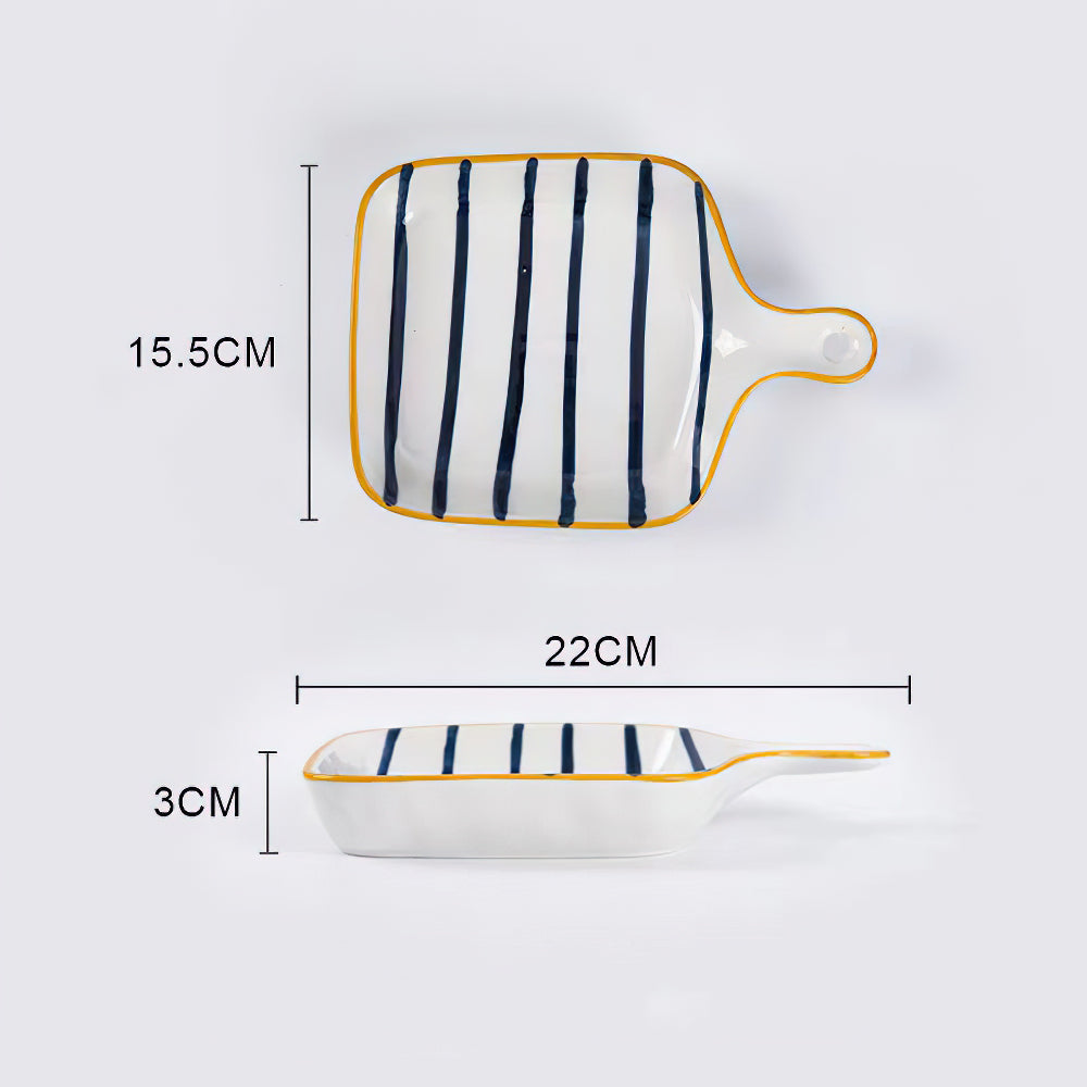 Minimalist Blue And White Plate With Handle