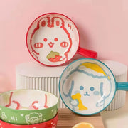 Rabbit Dog Cat Sheep Cartoon Ceramic Plate With Handle - Lazylifeshop
