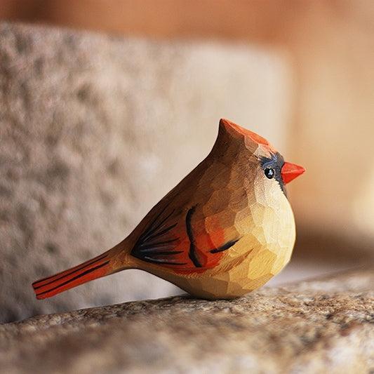 Cardinal Bird Figurines Painted Wooden