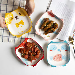 Dog Cat Raccoon Owl Cartoon Ceramic Plate - Lazylifeshop