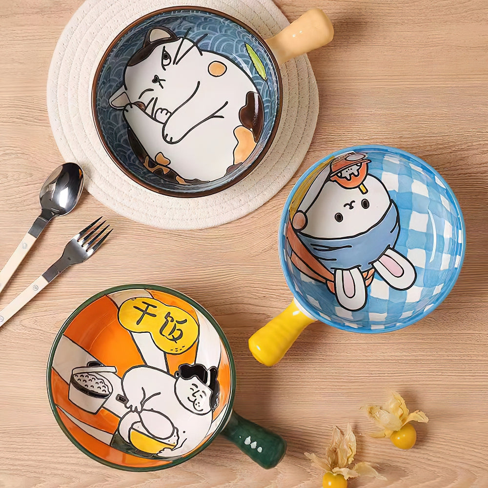 Cartoon Embossed Bowl With Handle
